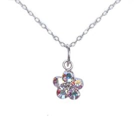 Childs Flower Necklace Swarovski Crystal in Sterling Silver AB Aurora Borealis Rainbow Colors