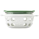 Lifefactory Airtight Glass Food Storage Container, 1 Cup, Optic White/Grass Green