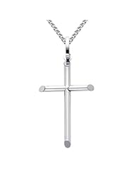 14K White Gold Classic Cross Charm Pendant with White Gold 1.7mm Flat Open wheat Chain Necklace with Lobster Claw Clasp - Pendant Necklace Combination
