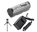Replacement Battery PLUS Mini Battery Travel Charger for Specific Digital Camera and Camcorder Models / Compatible with EPSON B32B818232, B32B818233, EPALB1, EU-85, FUJIFILM NP-80, KODAK KLIC-3000, KYOCERA BP-1100, LEICA NP-80, RICOH DB-20, DB-20L, TOSHIBA PDR-BT1, PDR-BT2, PDR-BT2A Charges with Intelligent Charge Technology - Includes Car Adapter and Mini Tripod with Expandable Legs