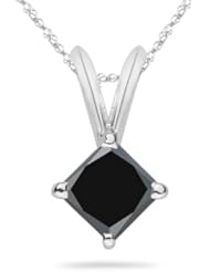 1/4 (0.21-0.27) Cts of 3.0-3.3 mm AAA Princess Black Diamond Solitaire Pendant in 14K White Gold