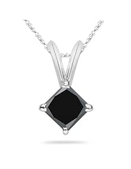 3/4 (0.71-0.80) Cts of 4.3-4.7 mm AA Princess Black Diamond Solitaire Pendant in 14K White Gold