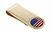 Yellow gold plated American Flag stars and stripes money clip with presentation box. Made in the USA