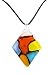 Necklace - N89 - Murano Glass Style - Diamond Shape ~ Red, Orange, Yellow, Aqua, Blue & White