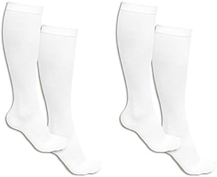 Pack of 2 White Pairs Which Is 4 Knee to Upper Calf High Compression Socks for Women with Shoe Sizes From 4-7 and Men with Shoe Sizes From 3.5-5.5 USA Compression Stockings