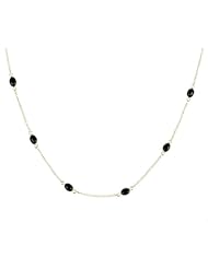Sterling Silver with 9 Black Onyx Oval Cabochon Necklace, 18"