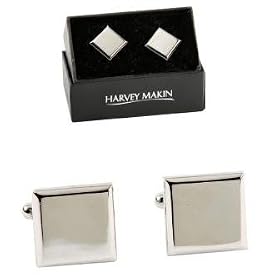 Personalised Harvey Makin Square Silver Cufflinks in A Black Presentation Box FREE ENGRAVING
