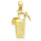 14k Aqua Enameled Drink w Umbrella Pendant
