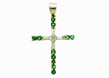 Ladies 0.26ct Diamond and 0.44ct Emerald Cross Pendant