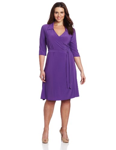 Star Vixen Women's Plus-Size 34 Sleeve Full Wrap Dress, Purple, 1X ...