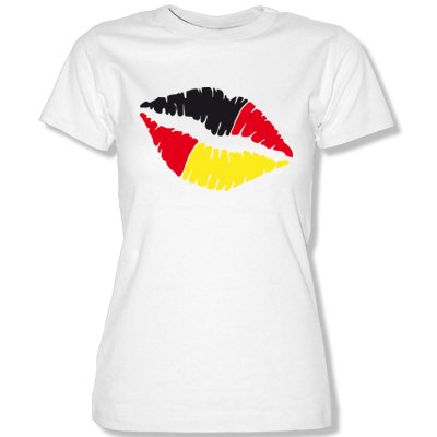 DEUTSCHLAND MOTIV 12 Damen T-Shirt Weiss / Schwarz-Rot-Gelb Gr. M