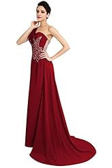 A-line Chiffon One Shoulder Sleeveless Beaded Bridesmaid Dress 