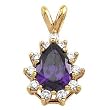 14K Yellow Gold Amethyst and Diamond Pendant