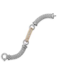 7.5 Inch Rhodium Plated Bracelet with Two Tone Textured Bars