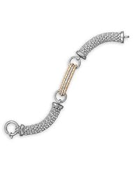 7.5 Inch Rhodium Plated 925 Sterling Silver Bracelet with Two Tone Textured Bars