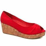 Schuh Chloe Peep Wedge 2 - 7 Uk - Red - Fabric