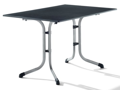 SIEGER 1160-50 Boulevard-Tisch mit Puroplan-Platte 120 x 80 cm, Stahlrohrgestell graphit, Tischplatte Schieferdekor, anthrazit