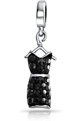 Bling Jewelry Sterling Silver Crystal Black Dress Dangle Charm Fits Pandora