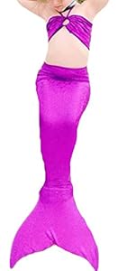 Little Girl Three Pieces Mermaid Tail Swimmable Costume Swimsuit Long Princess Dress (5T, Purple )