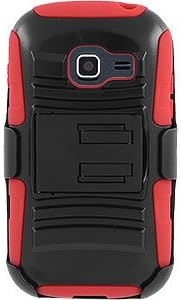 Dual Layer Kickstand Case w/ Holster for Samsung Galaxy Centura S738C & Discover S730G, Black/Red