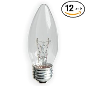 GE 44405-12 60 Watt Decorative Ceiling Fan Blunt Tip Medium Base Light Bulb, Crystal Clear, 12-Pack