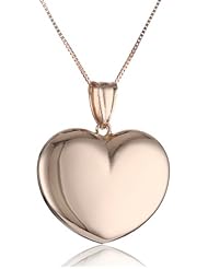 14k Rose Gold Heart Puffy Pendant Necklace, 18"
