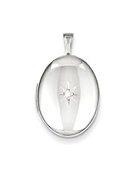 Sterling Silver & Diamond Polished 19mm Oval Locket