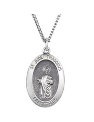 Saint Jude Necklace With Embossed Oval Fine Solid Sterling Silver Pray for Us Medal 18.75x13.50 MM