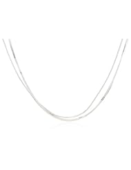 Sterling Silver Set of Two 040 Gauge Square Snake Chain and 030 Gauge Round Snake Chain Necklaces, 16"