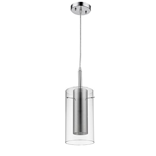 Ecopower Hanging Pendant Light Ceiling Lighting Fixture Chrom with Clear Glass Cylinder