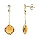 Genuine Checkerboard Citrine or Cinnamon Quartz and Diamond Earrings in 14K Gold