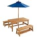 Rectangular Table with Benches and Blue Umbrella