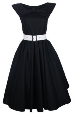 NEW BLACK VINTAGE 1950s BOW SHAWL COLLAR AUDREY HEPBURN STYLE SWING PARTY EVENING DRESS