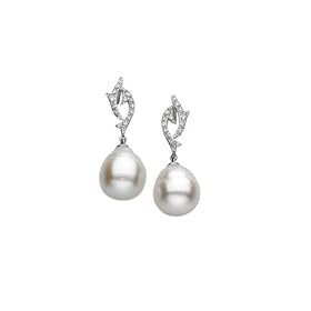 14K White Gold 1/4 ct. Diamond and Paspaley South Sea Cultured Pearl Dangle Earrings