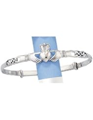 Ladies Sterling Silver Claddagh Bangle - Width 4mm - Claddagh design 30mm x 13mm
