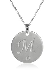 Brushed Sterling Silver and Diamond Accent Engraved Initial Pendant Necklace ( I-J Color, I2-13 Clarity ), 18"