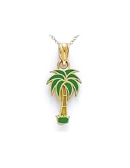 14kt Yellow Gold Green Enamel Palm Tree Pendant - Chain Included