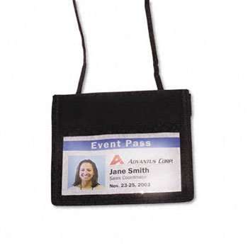 Advantus 75452 - ID Badge Holder w/Convention Neck Pouch, Horizontal, 4w x 2 1/4h, Black, 12/Pack