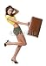 Wallmonkeys Peel and Stick Wall Decals - Happy Woman with Suitcase - Removable Graphic