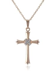 14k Yellow Gold Filled Two-Tone Embossed Hand Cubic Zirconia Cross Pendant Necklace, 18"