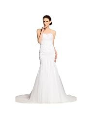 Strapless Mermaid Sleeveless Full Length Polyester/Tulle Beaded  Sequined Wedding Dress  with a Court Train  With Pearls