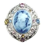 Multi Color Austrian Rhinestone Purple Lady Cameo Silver-Tone Brooch Pin / Pendant