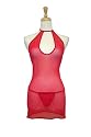 Exposed by Magic Silk Sheer Mesh Queen Halter Dress and Rhinestone G-String Set, One Size Queen, Red