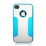 Silver with Blue Chrome Aluminum Skin Hard Back Case Cover for Verizon At&t Sprint Apple Iphone 4 4s + Lcd Screen Guard + Microfiber Pouch Bag + Stylus Pen