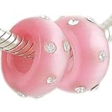 Set of 2 PINK CATS EYE SPACER BEADS with CZs for Pandora and Chamilia Charm Bracelet GIFT BOXED