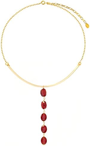 Linear Drop Y-Shape Choker Necklace. (Garnet Crystal)