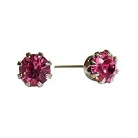 14k Gold Tone Crystal Pink Tourmaline Birthstone Stud Earrings for October