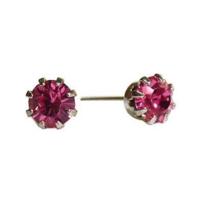 14k Gold Tone Crystal Pink Tourmaline Birthstone Stud Earrings for October