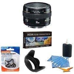 Canon EF 50mm f1.4 USM Standard &amp; Medium Telephoto Lens for Canon SLR Cameras (2515A003) with Hoya 58mm 3-piece Filter Kit (includes a UV, CPL, 81A + Filter Wallet), 58mm Hard Lens Hood, 5 pc. Lens Cleaning Kit, and Lens Cap Keeper
