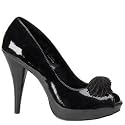 Mia Women's Pom Pom  Peep Toe Pump,Black Patent,8.5 M US
